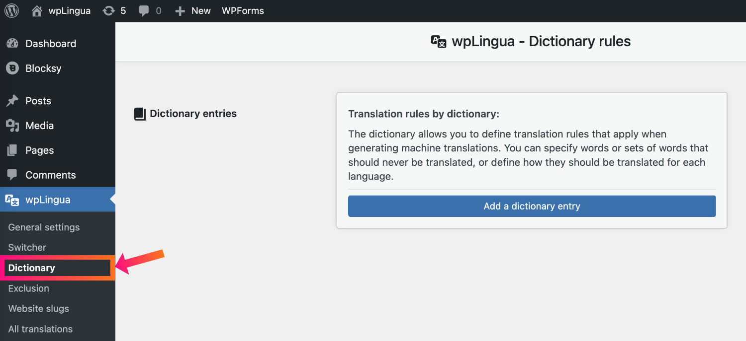 define translation rules with dictionary